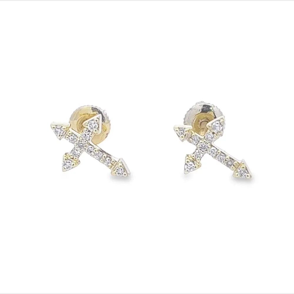 Pointed Cross Diamond Earrings .12cttw 10K Gold