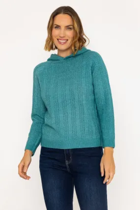 Pointelle Knit Hoody Jumper in Green