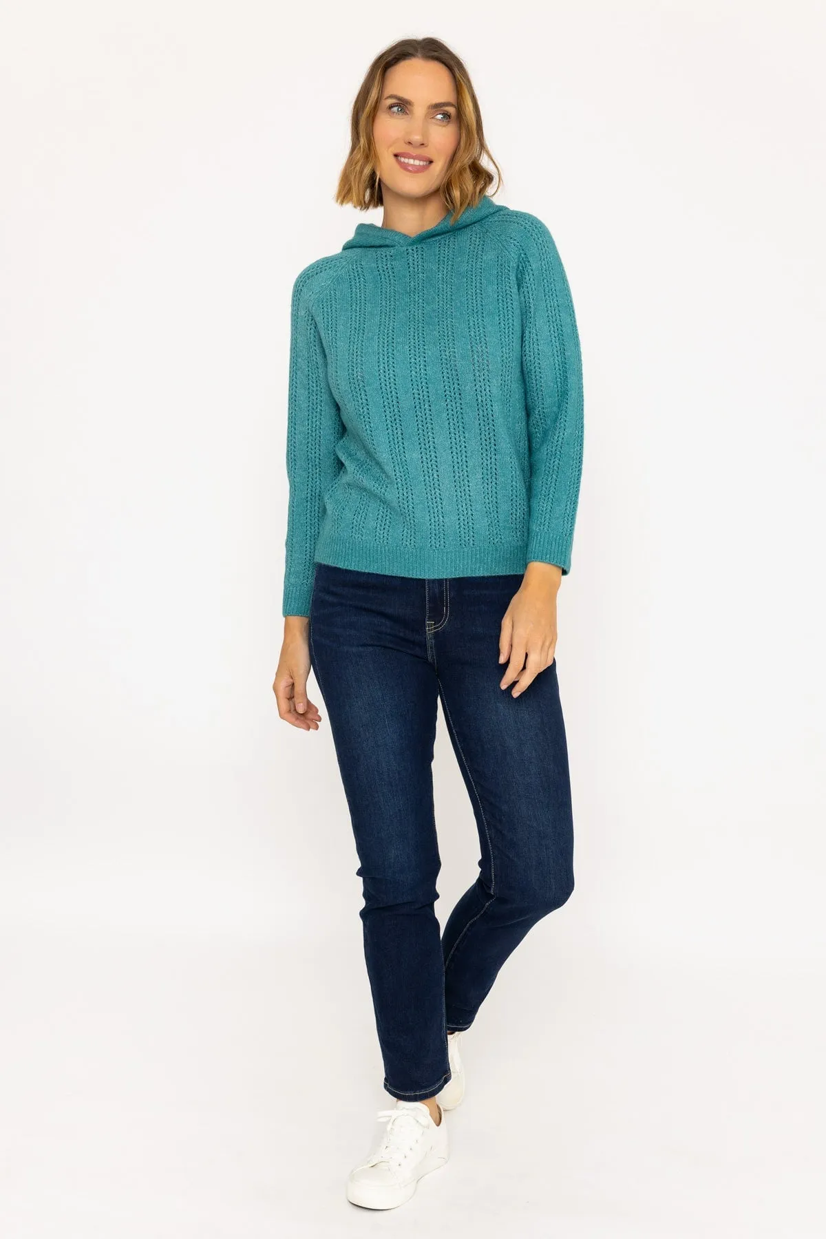 Pointelle Knit Hoody Jumper in Green