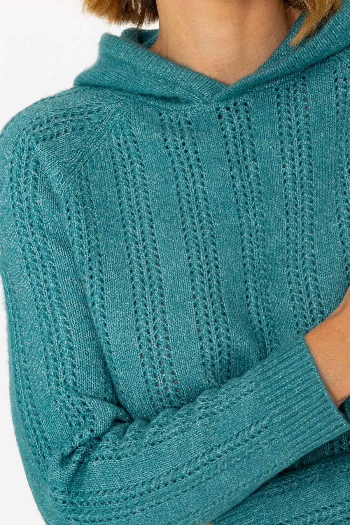 Pointelle Knit Hoody Jumper in Green