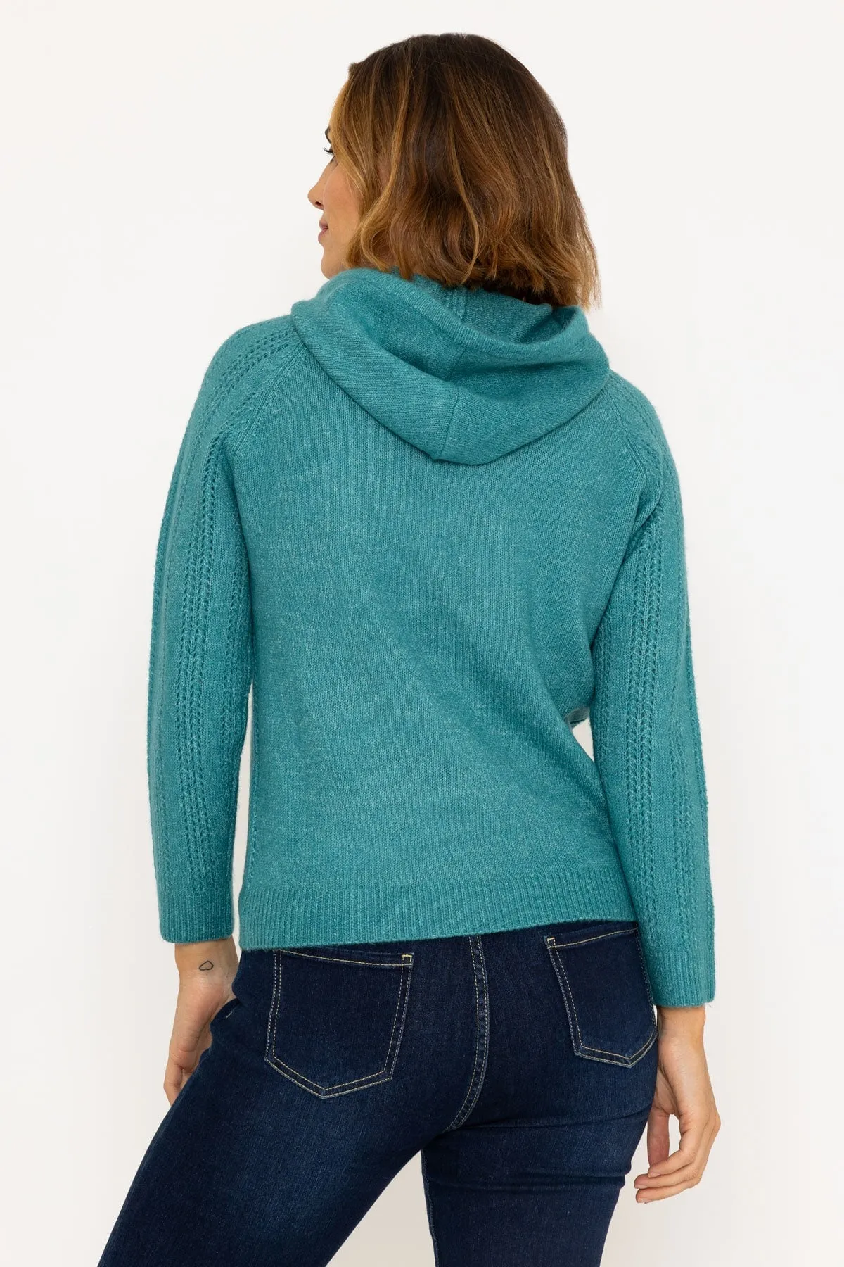 Pointelle Knit Hoody Jumper in Green