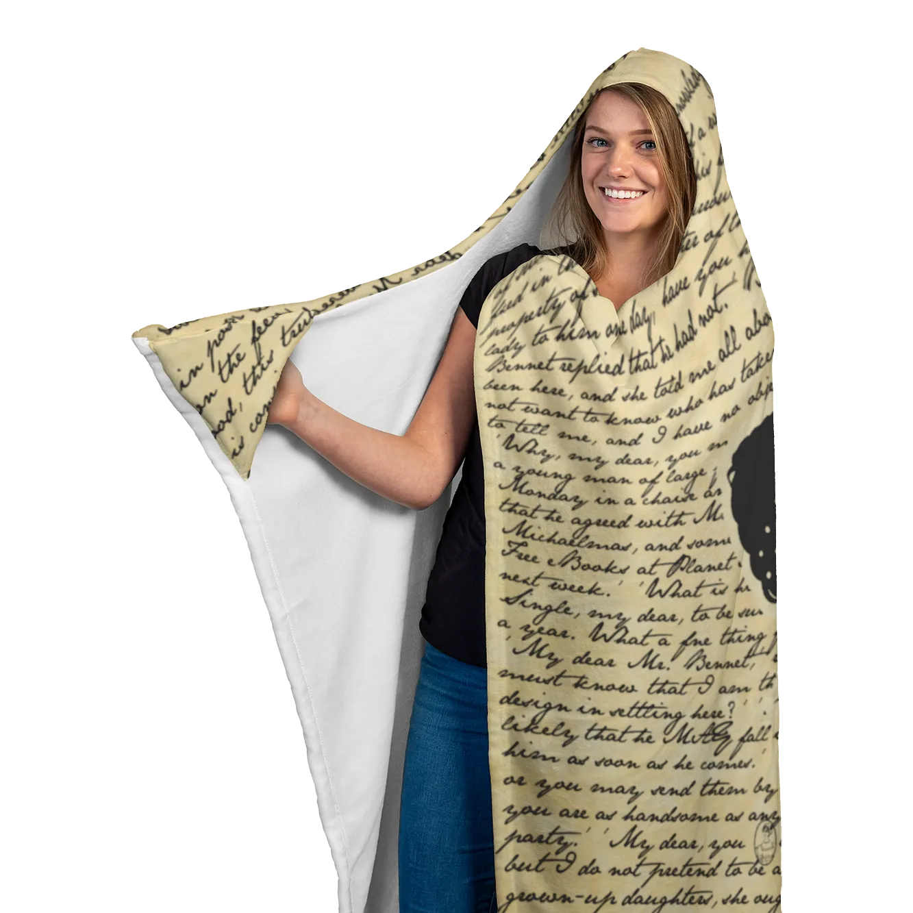 Pride And Prejudice Vintage Book Page Hooded Blanket