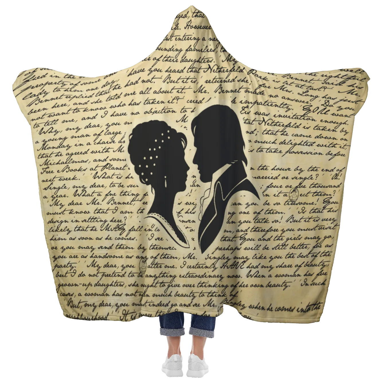 Pride And Prejudice Vintage Book Page Hooded Blanket