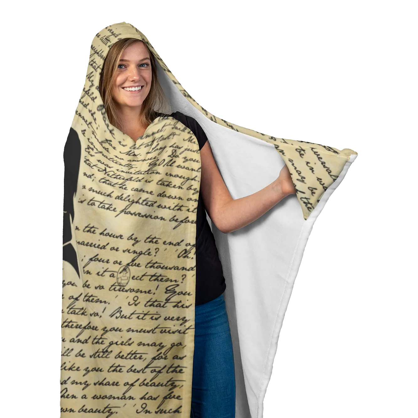 Pride And Prejudice Vintage Book Page Hooded Blanket