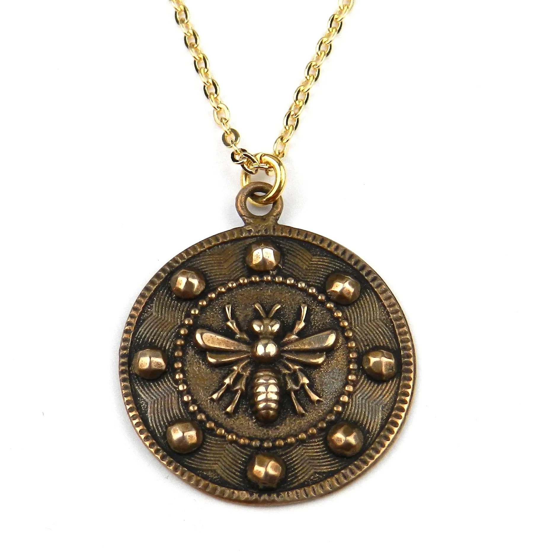 QUEEN BEE (Lg) Vintage Button Necklace - GOLD