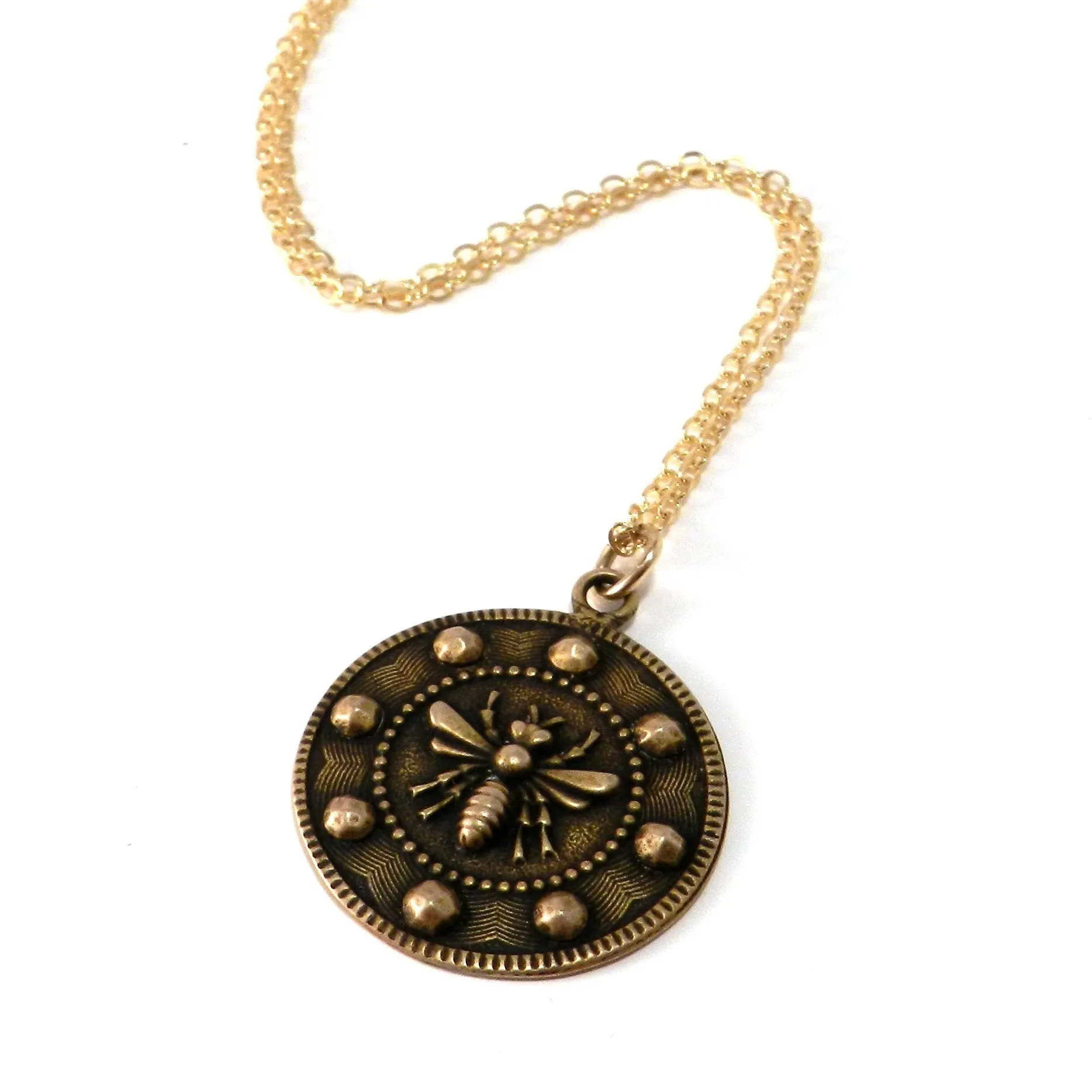 QUEEN BEE (Lg) Vintage Button Necklace - GOLD