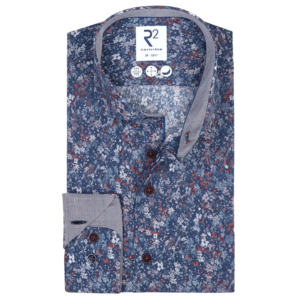 R2 Amsterdam Blue Floral Print Shirt | Menswear Online