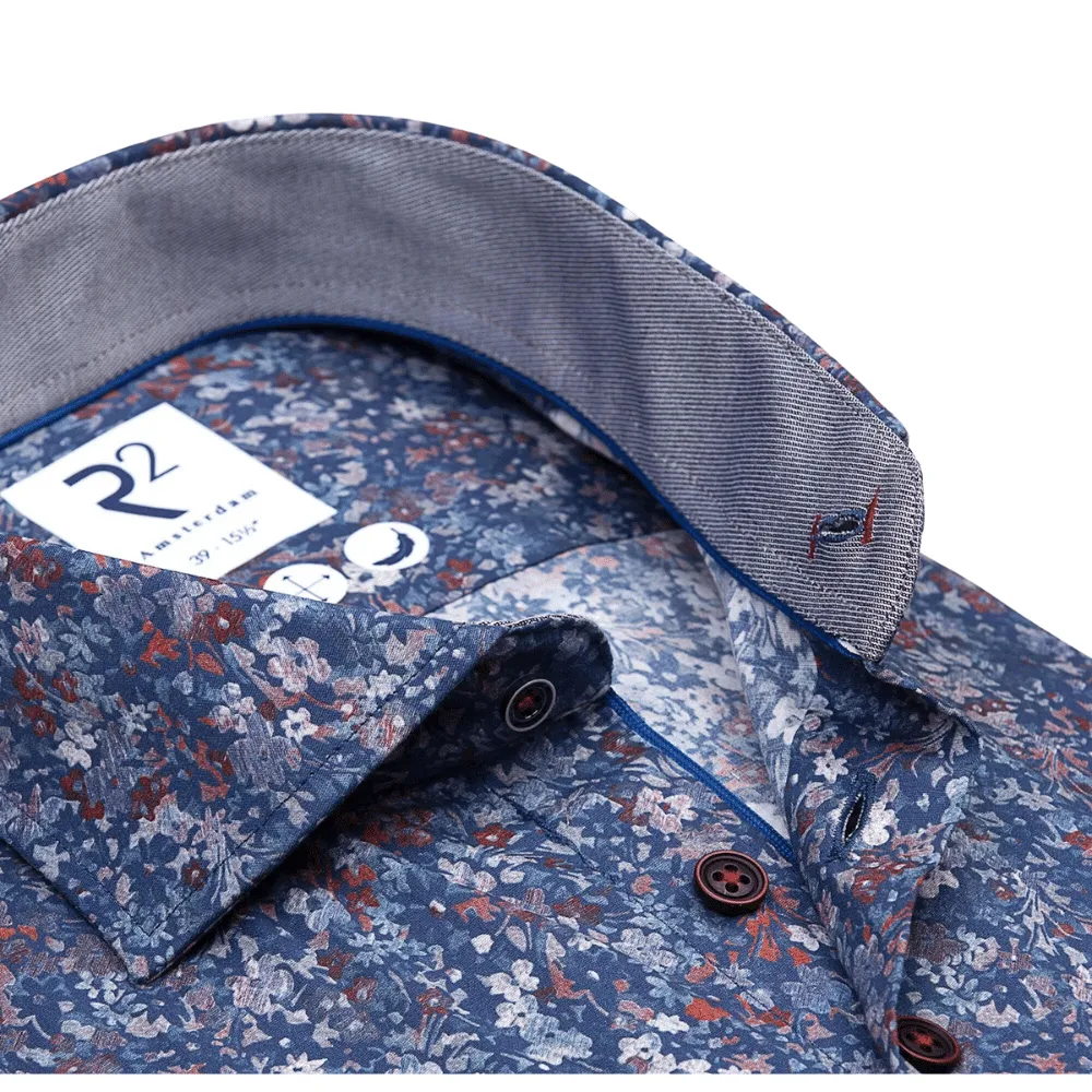 R2 Amsterdam Blue Floral Print Shirt | Menswear Online