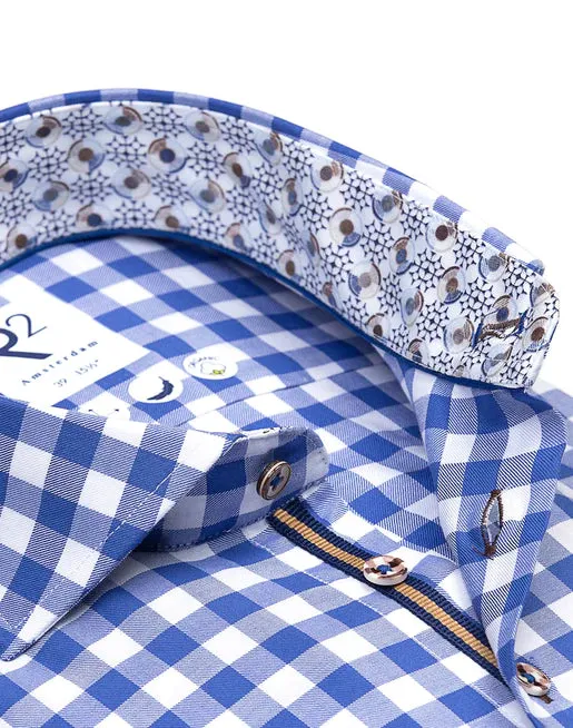 R2 Amsterdam Gingham LS Shirt Blue Vichy Check