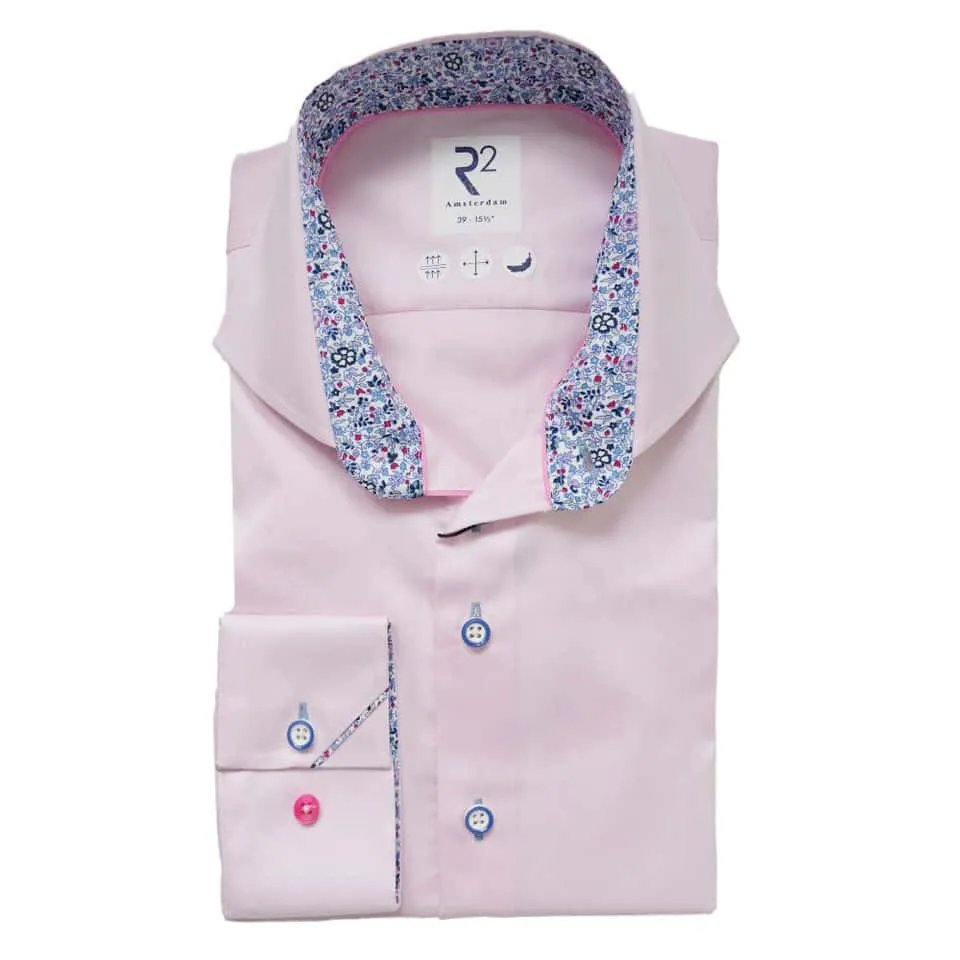 R2 Amsterdam Pink Shirt With Mini Floral Trim Collar & Cuffs | Menswear Online