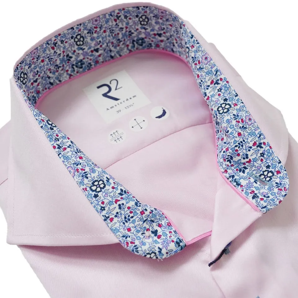 R2 Amsterdam Pink Shirt With Mini Floral Trim Collar & Cuffs | Menswear Online