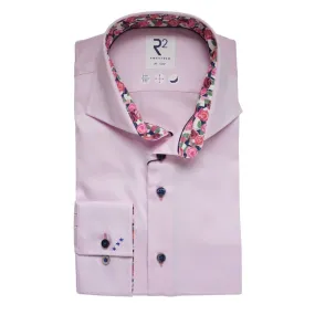 R2 Amsterdam Roses Trim Cuffs & Collar Pink Shirt | Menswear Online