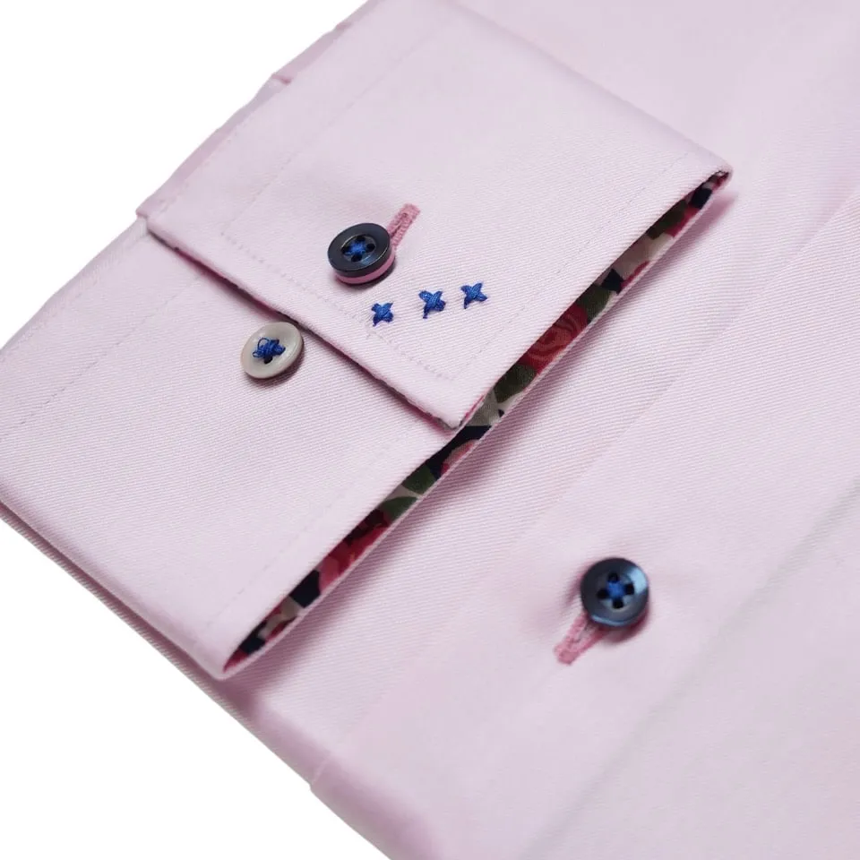 R2 Amsterdam Roses Trim Cuffs & Collar Pink Shirt | Menswear Online