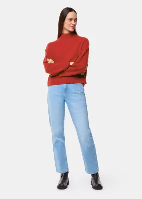 Red Wool Funnel Neck Knit