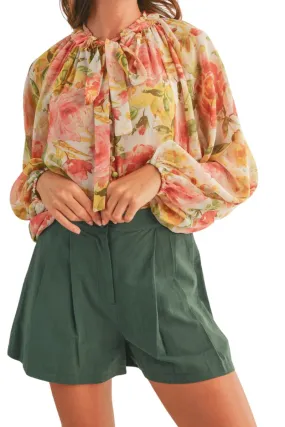 Reset By Jane Floral Button Up Blouse in Pink/Yellow