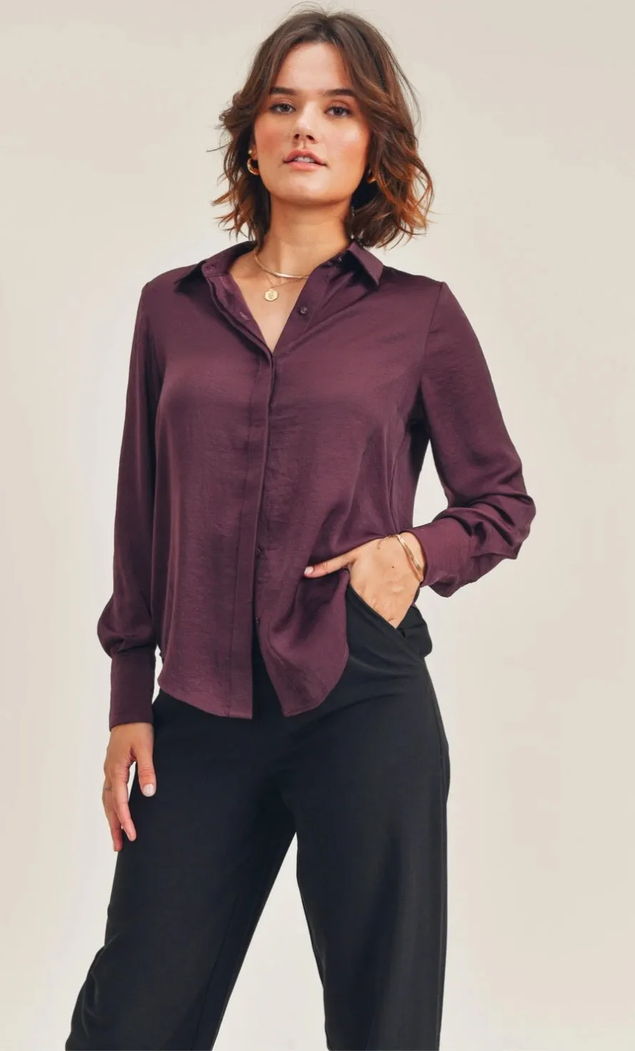 Reset By Jane Long Sleeve Collared Courtney Flowy Button Down