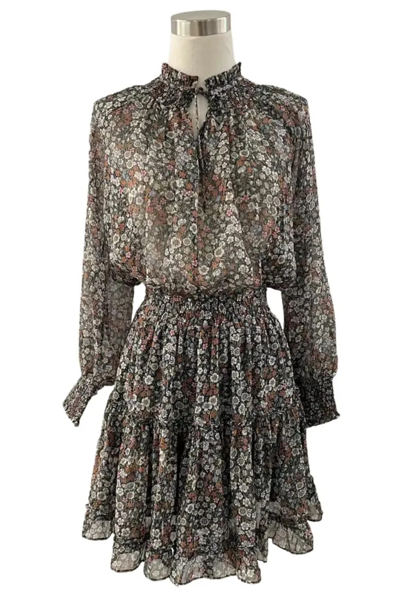 Reset By Jane L/S Layered Floral Dress in Black Combo