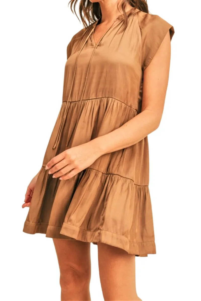 Reset By Jane Silky Babydoll Dress in Bronze