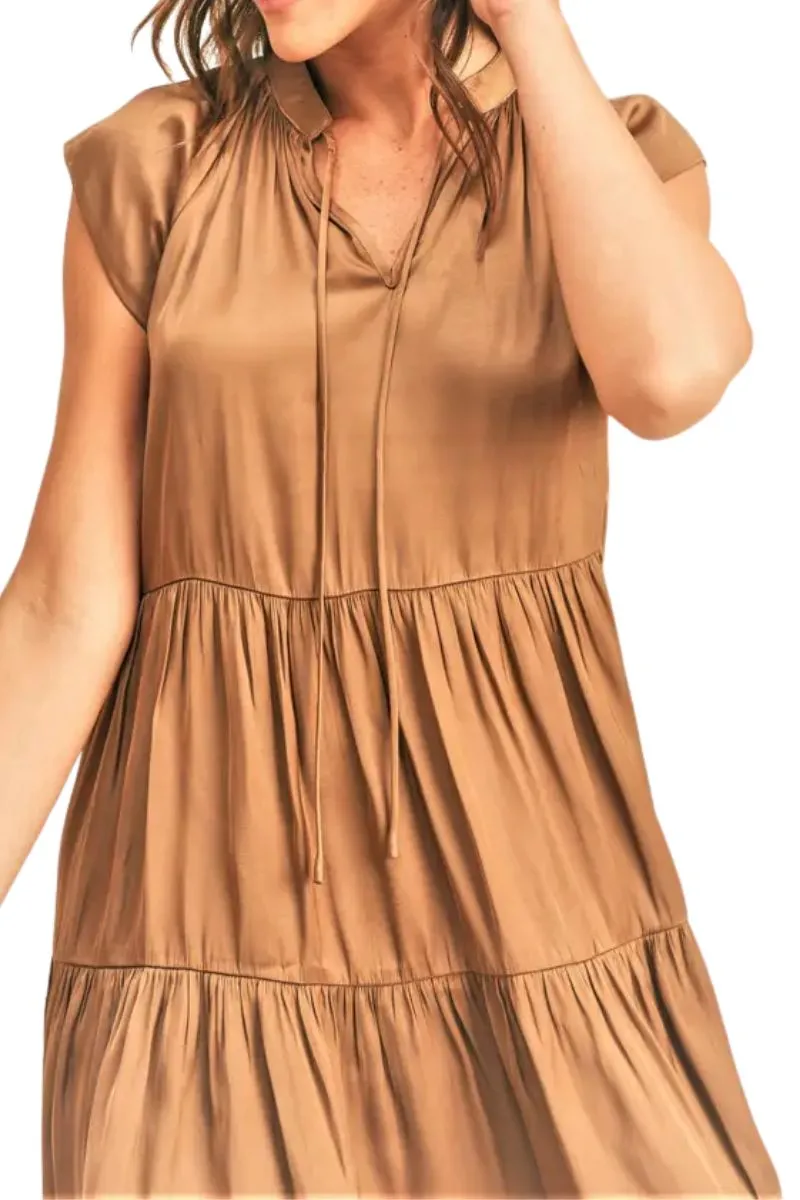 Reset By Jane Silky Babydoll Dress in Bronze