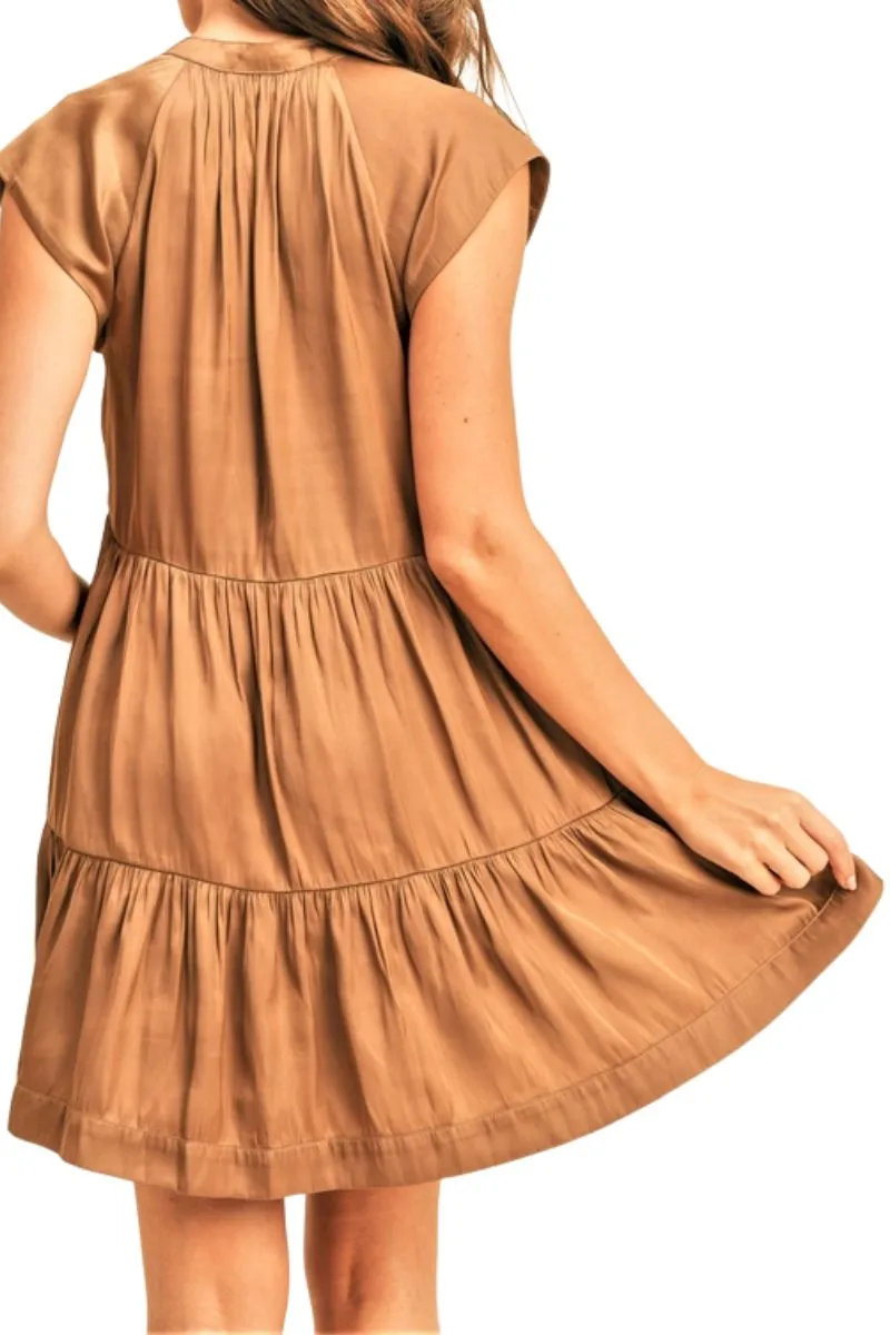 Reset By Jane Silky Babydoll Dress in Bronze