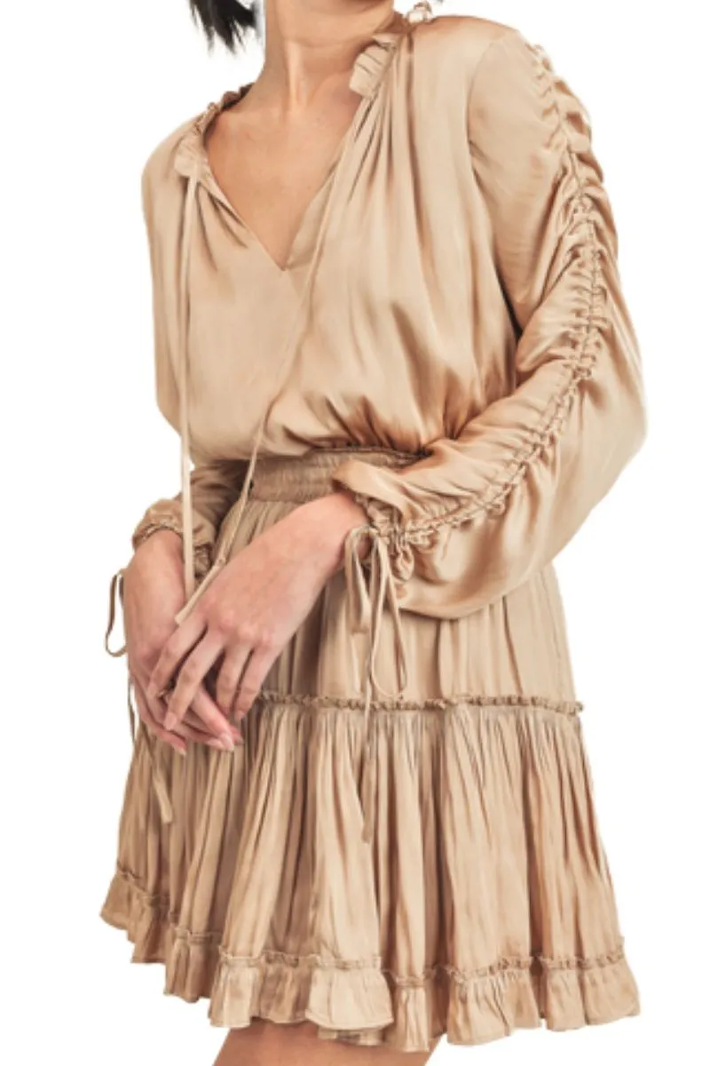 Reset By Jane Silky L/S Silky V-neck Dress in Gold