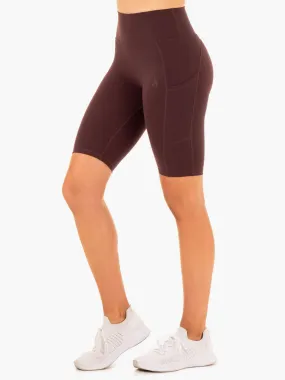 Reset High Waisted Pocket Bike Shorts - Chocolate