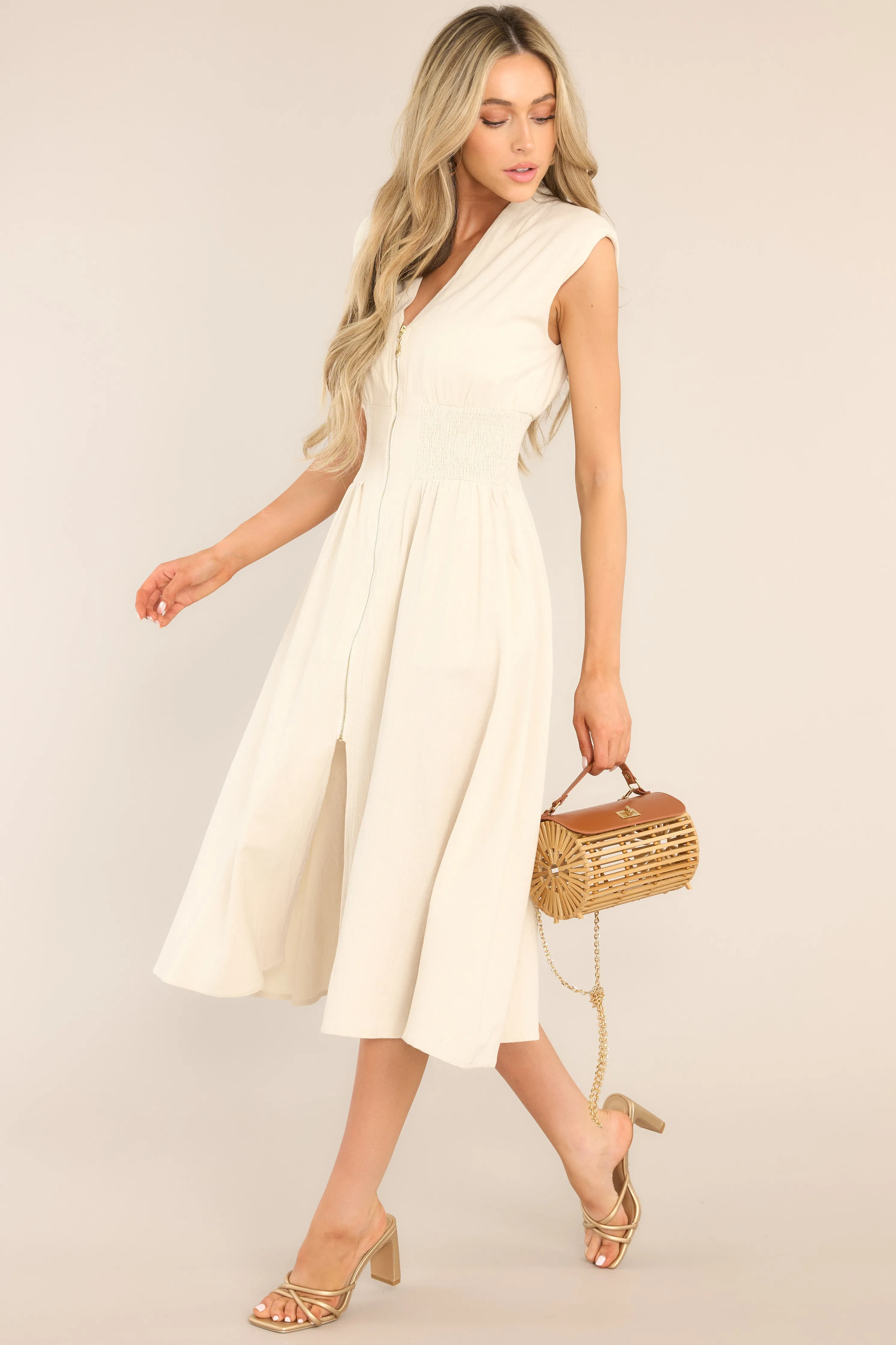 Return Someday Beige 100% Cotton Midi Dress