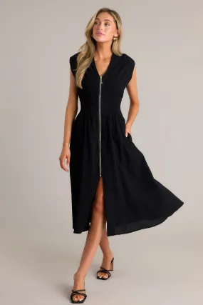 Return Someday Black 100% Cotton Midi Dress