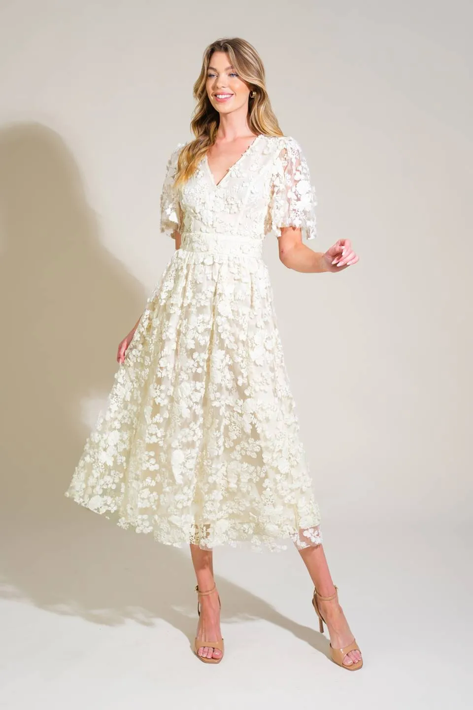 RETURN SOMEDAY WOVEN LACE MIDI DRESS