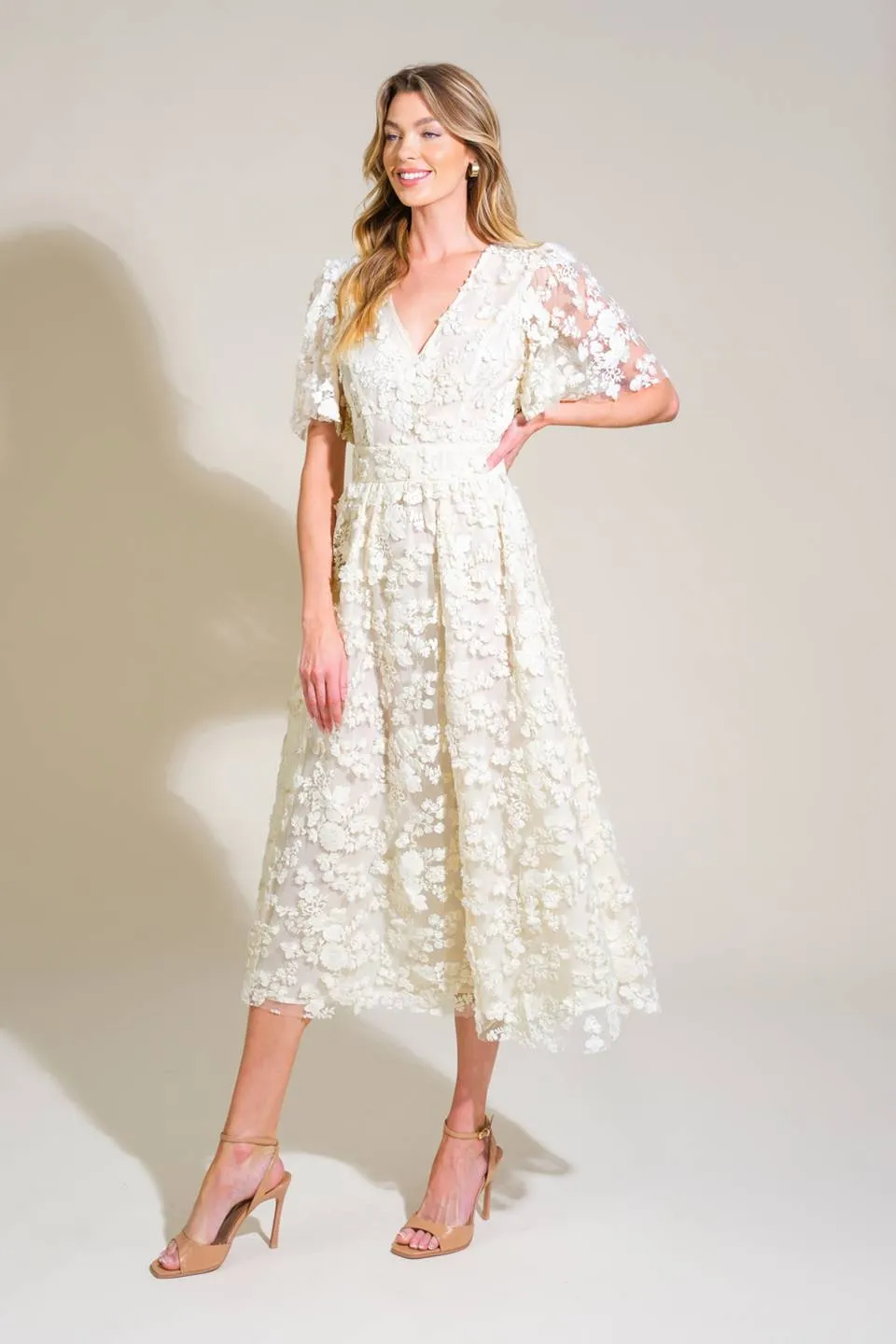 RETURN SOMEDAY WOVEN LACE MIDI DRESS