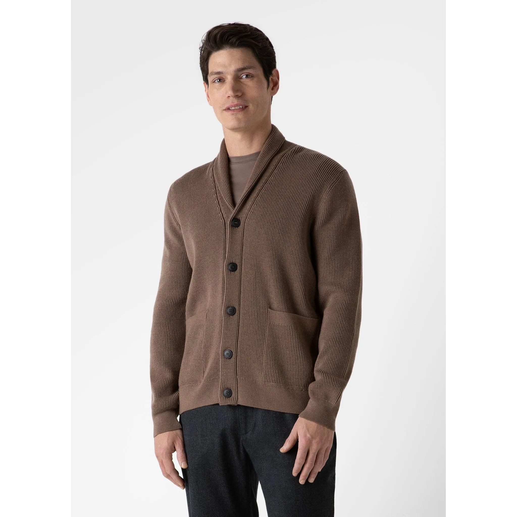 Ribbed Shawl Neck Cardigan | Men | Cedar