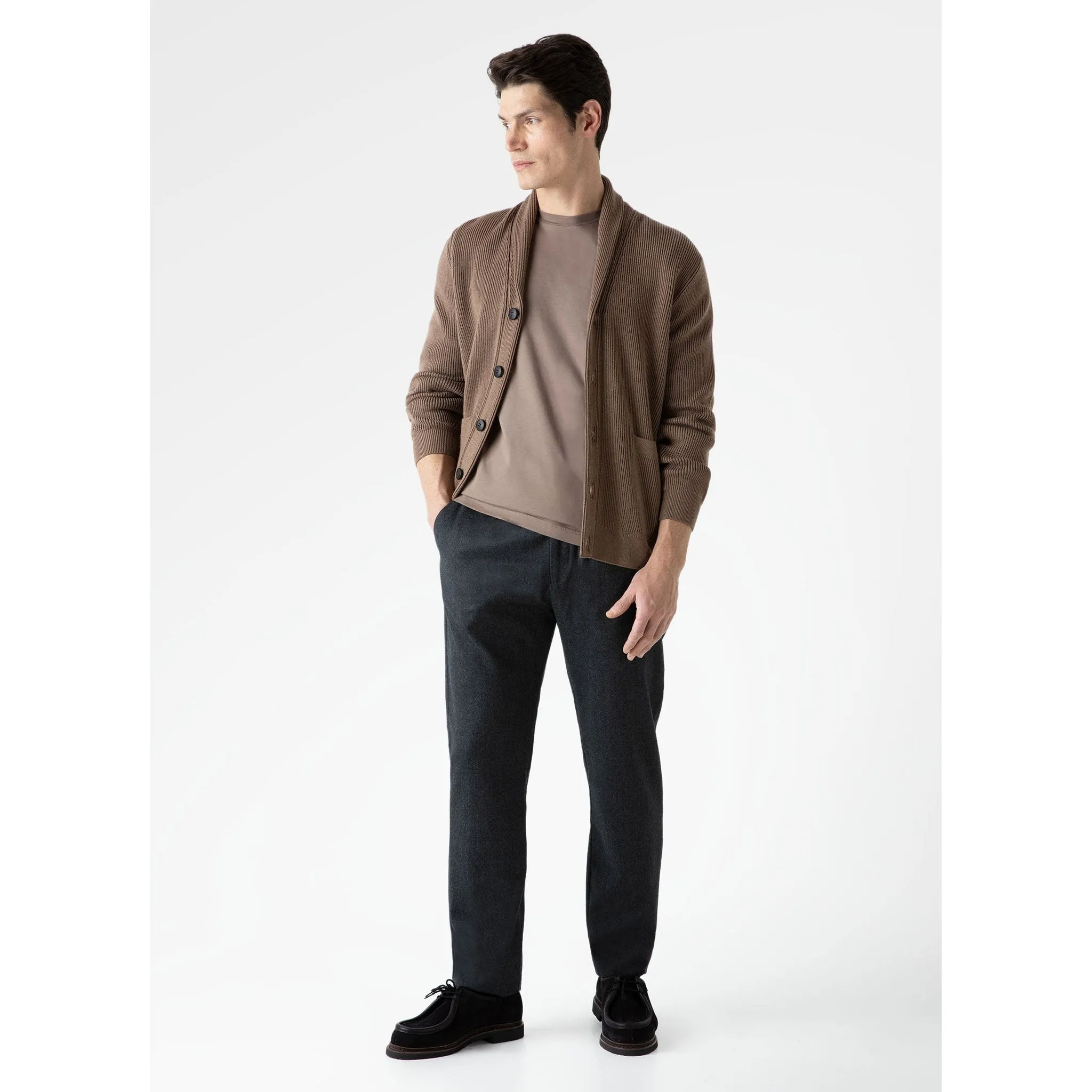 Ribbed Shawl Neck Cardigan | Men | Cedar