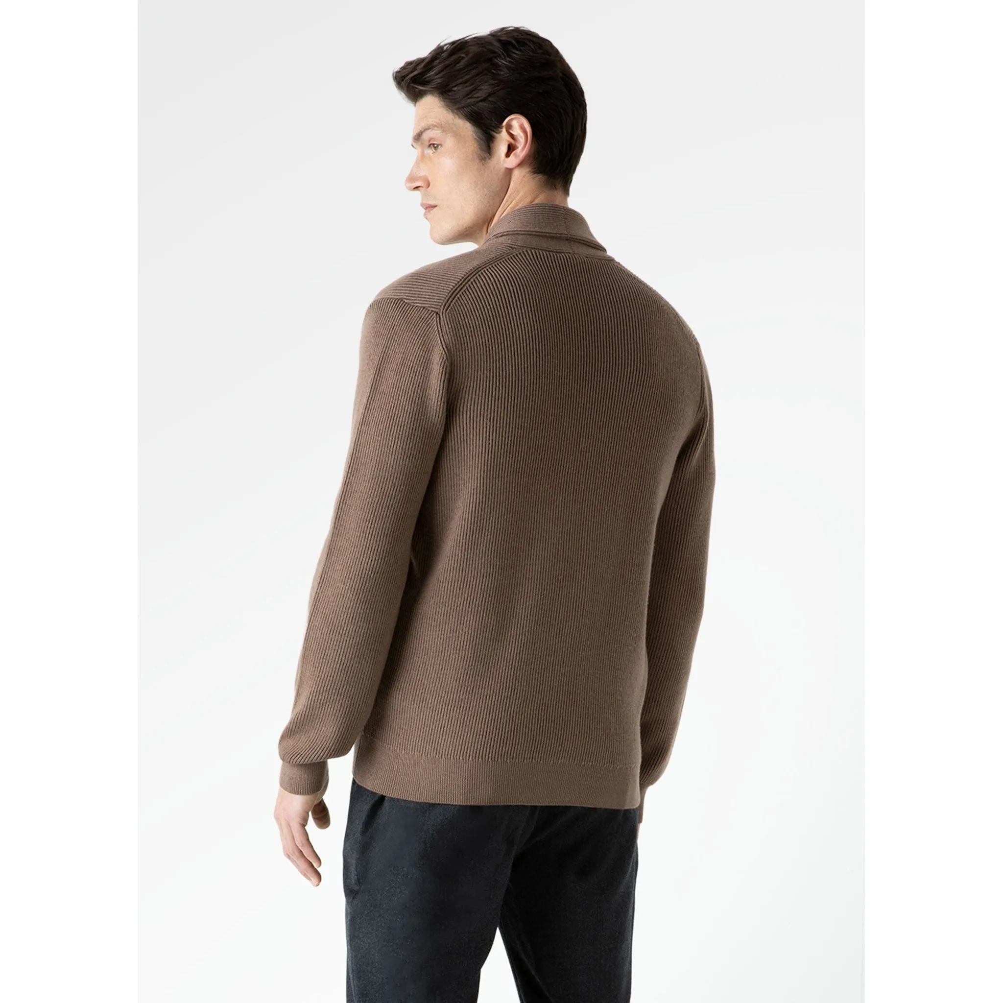 Ribbed Shawl Neck Cardigan | Men | Cedar