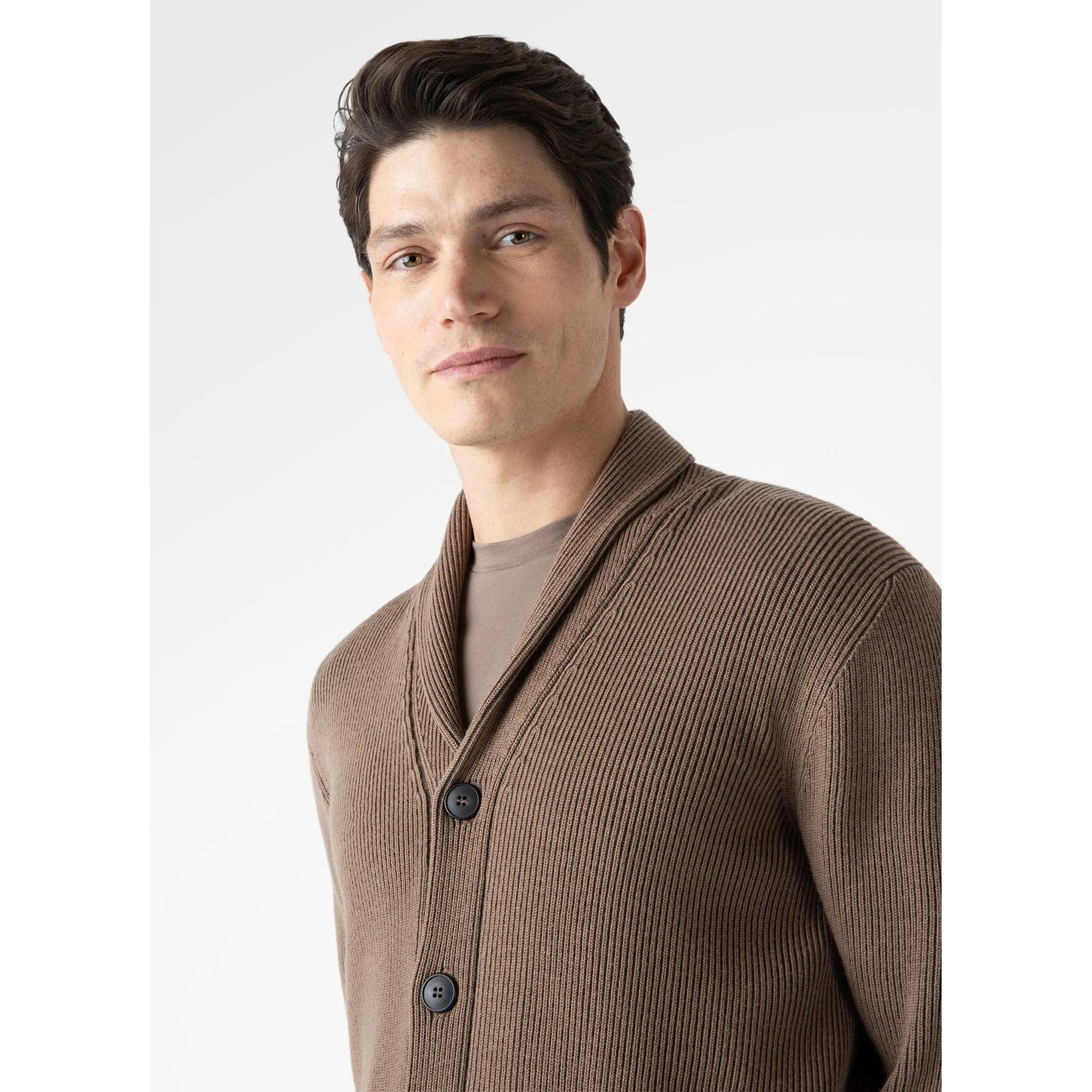 Ribbed Shawl Neck Cardigan | Men | Cedar