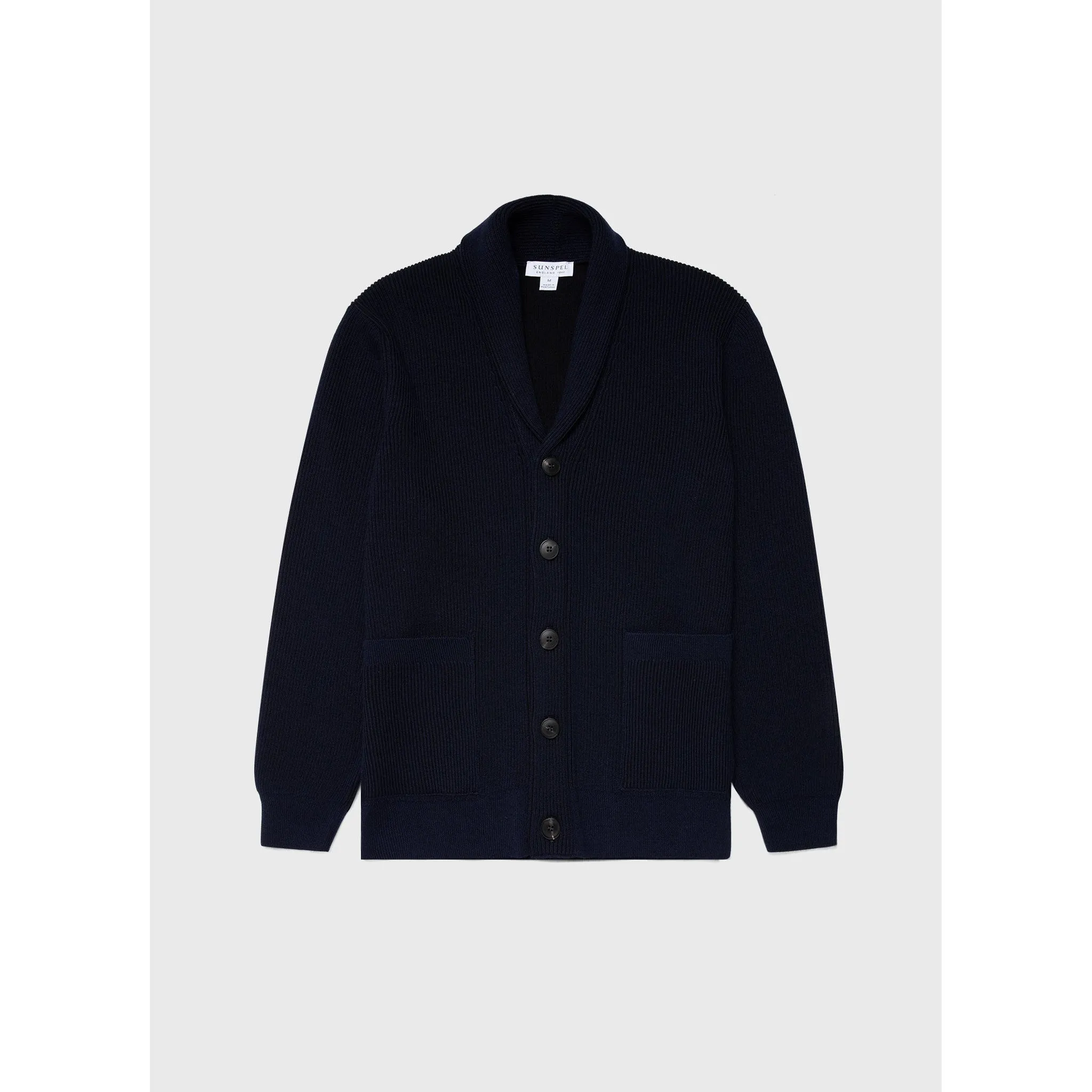 Ribbed Shawl Neck Cardigan | Men | Navy