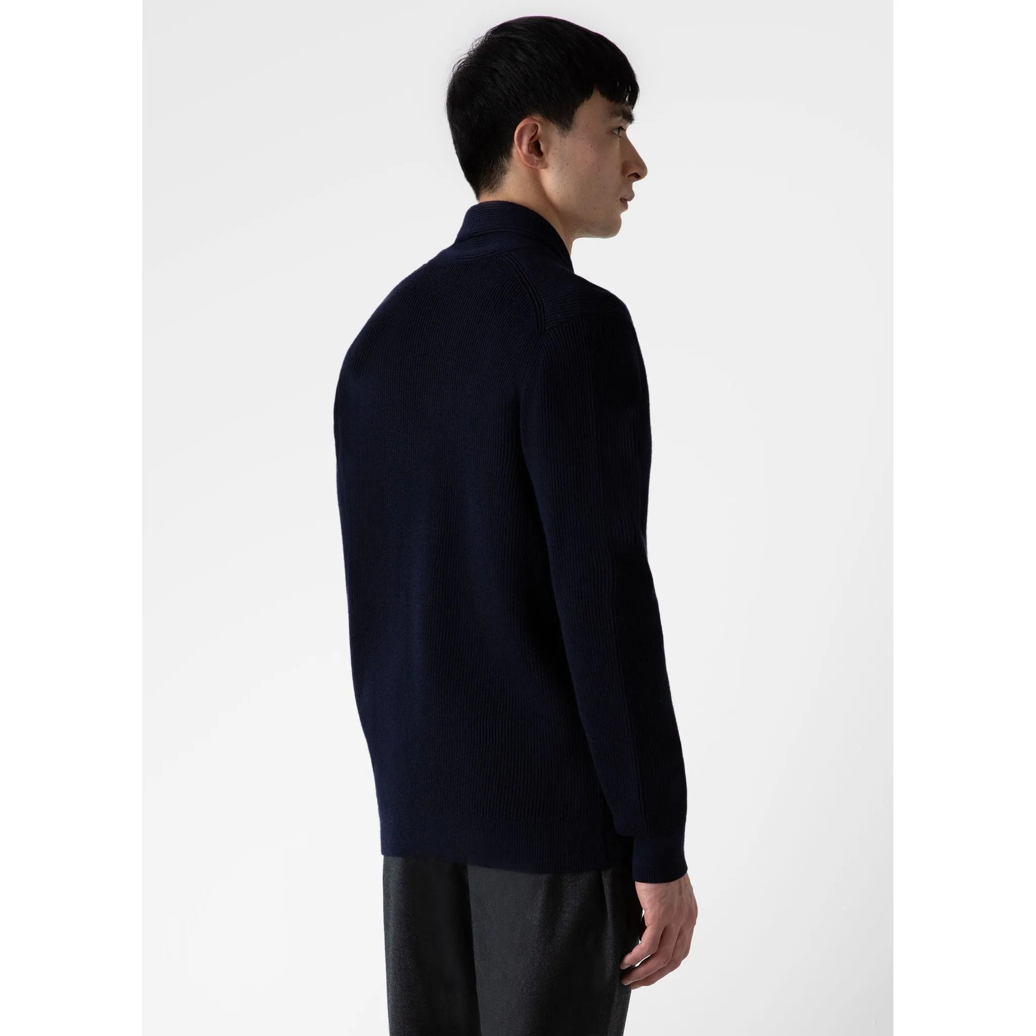 Ribbed Shawl Neck Cardigan | Men | Navy