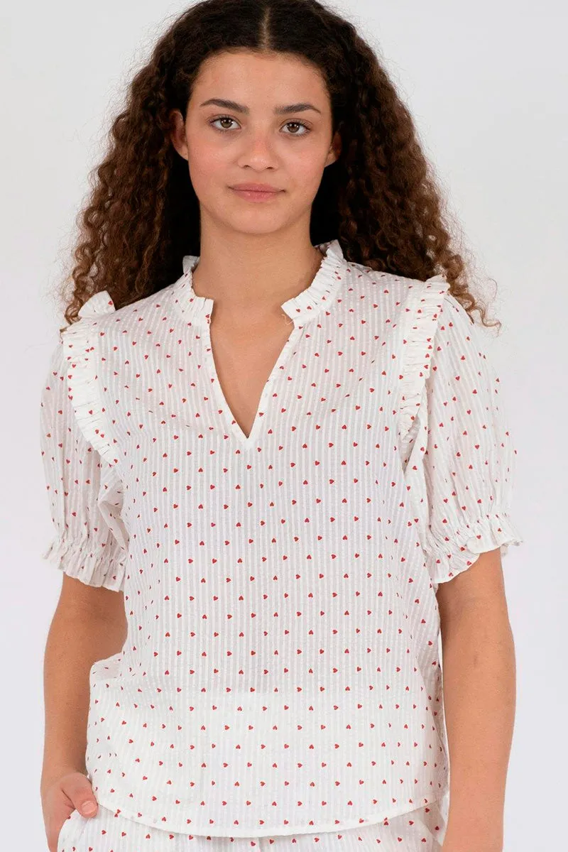 Rosalie Heart Blouse | White | Bluse fra Neo Noir