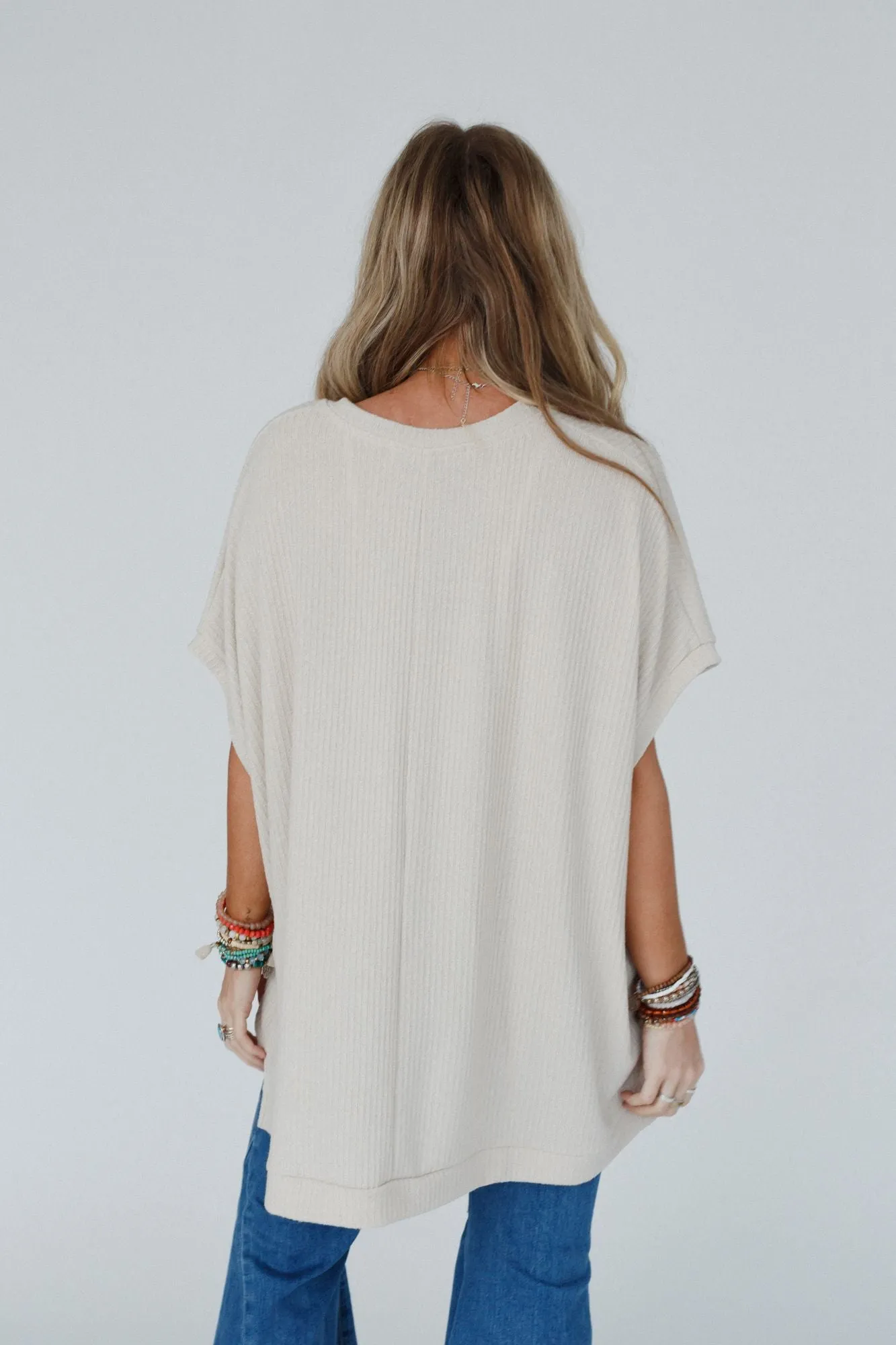 Rowan Oversized Ribbed Knit Top - Seashell