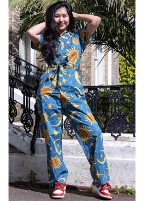 Run & Fly Celestial Sun and Moon 70's Jumpsuit Blauw