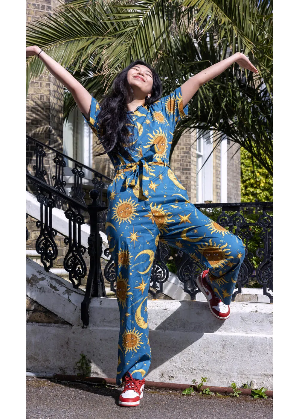 Run & Fly Celestial Sun and Moon 70's Jumpsuit Blauw