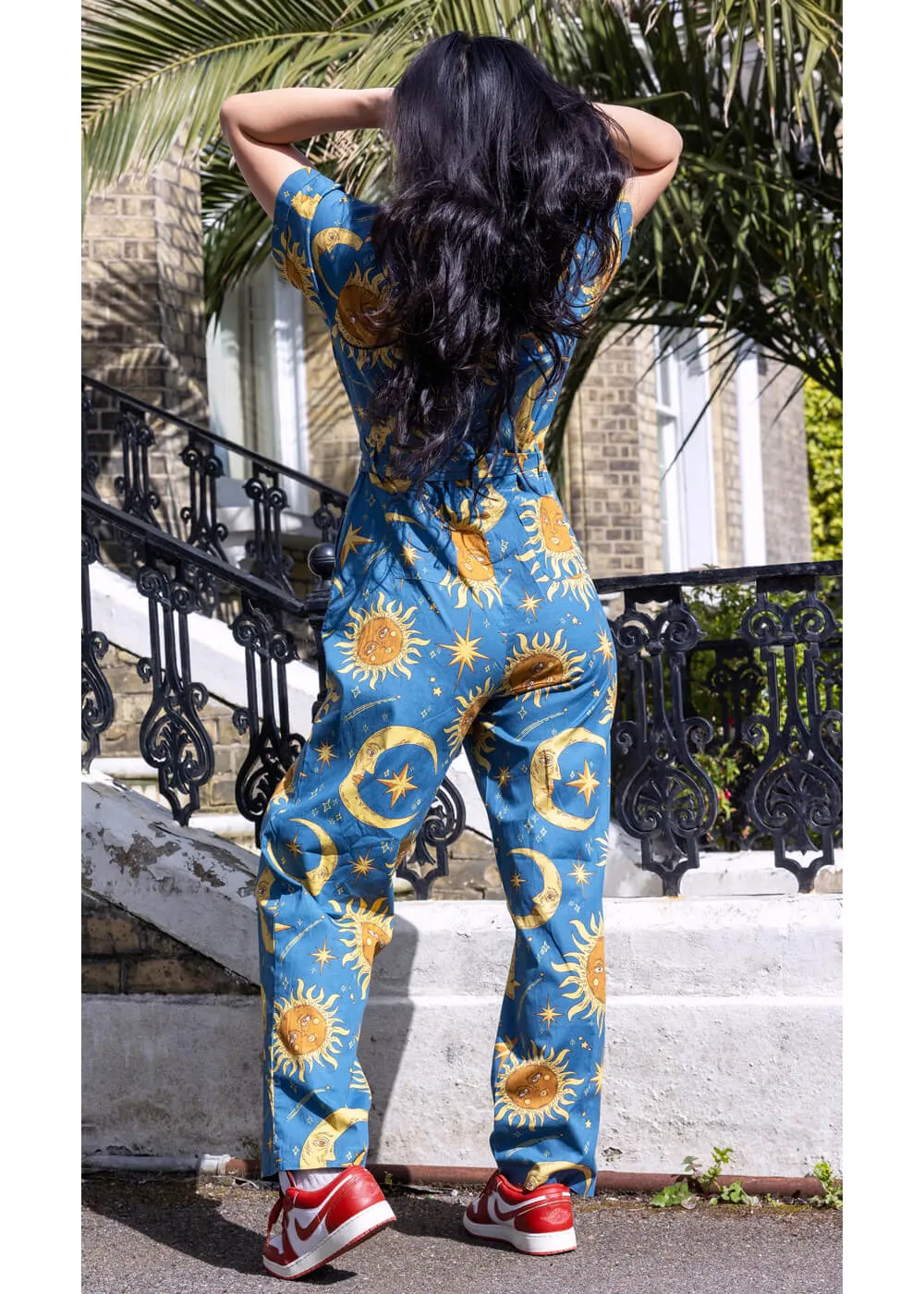 Run & Fly Celestial Sun and Moon 70's Jumpsuit Blauw