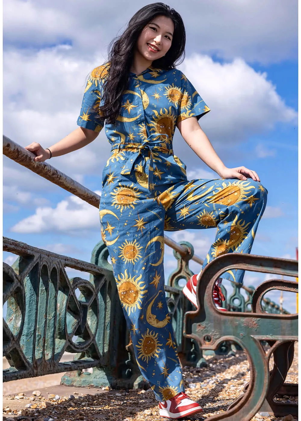 Run & Fly Celestial Sun and Moon 70's Jumpsuit Blauw