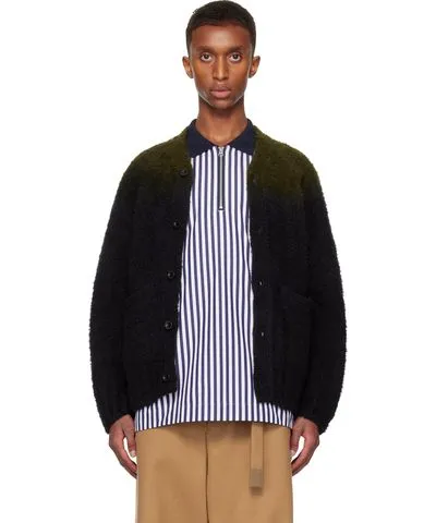 Sacai Green & Black Gradation Dye Knit Cardigan