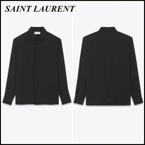 Saint Laurent  |Unisex Silk Street Style Long Sleeves Luxury Shirts