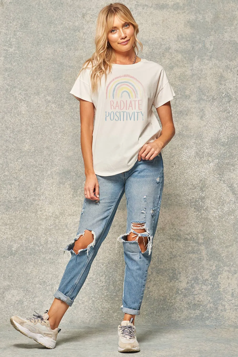 Sale Radiate Positivity Vintage Rainbow Graphic Tee