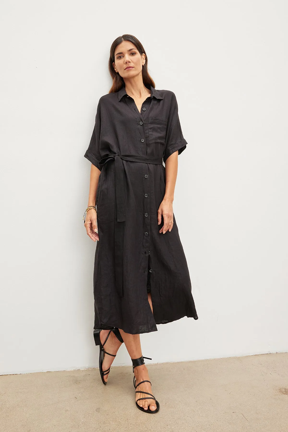 SANDRA LINEN BUTTON-UP DRESS