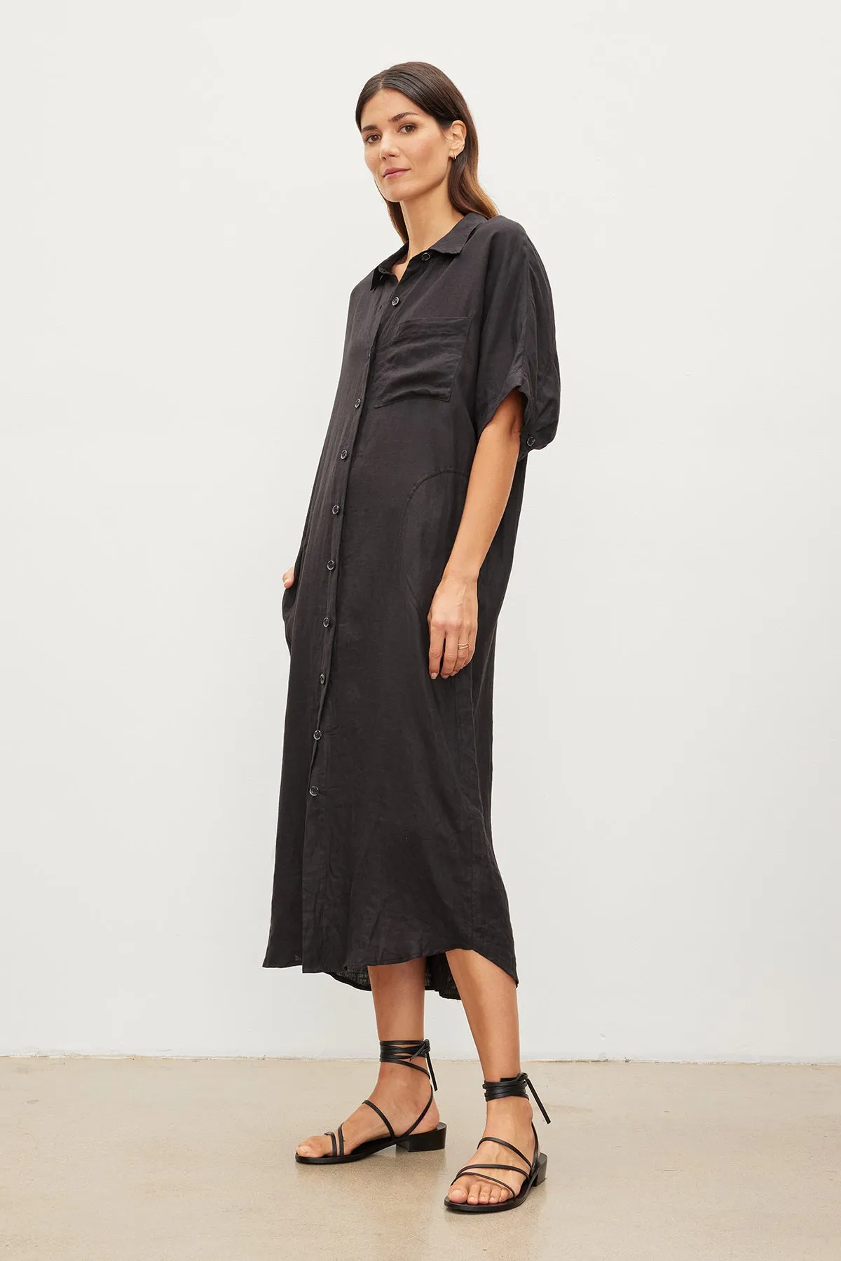 SANDRA LINEN BUTTON-UP DRESS