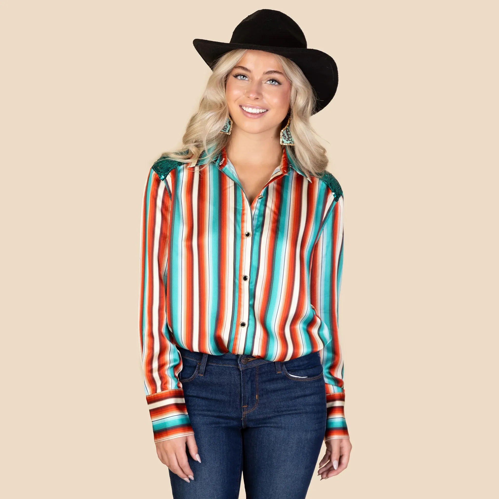 Serape Button Up with sequin shoulder detail