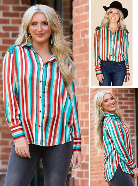 Serape Button Up with sequin shoulder detail