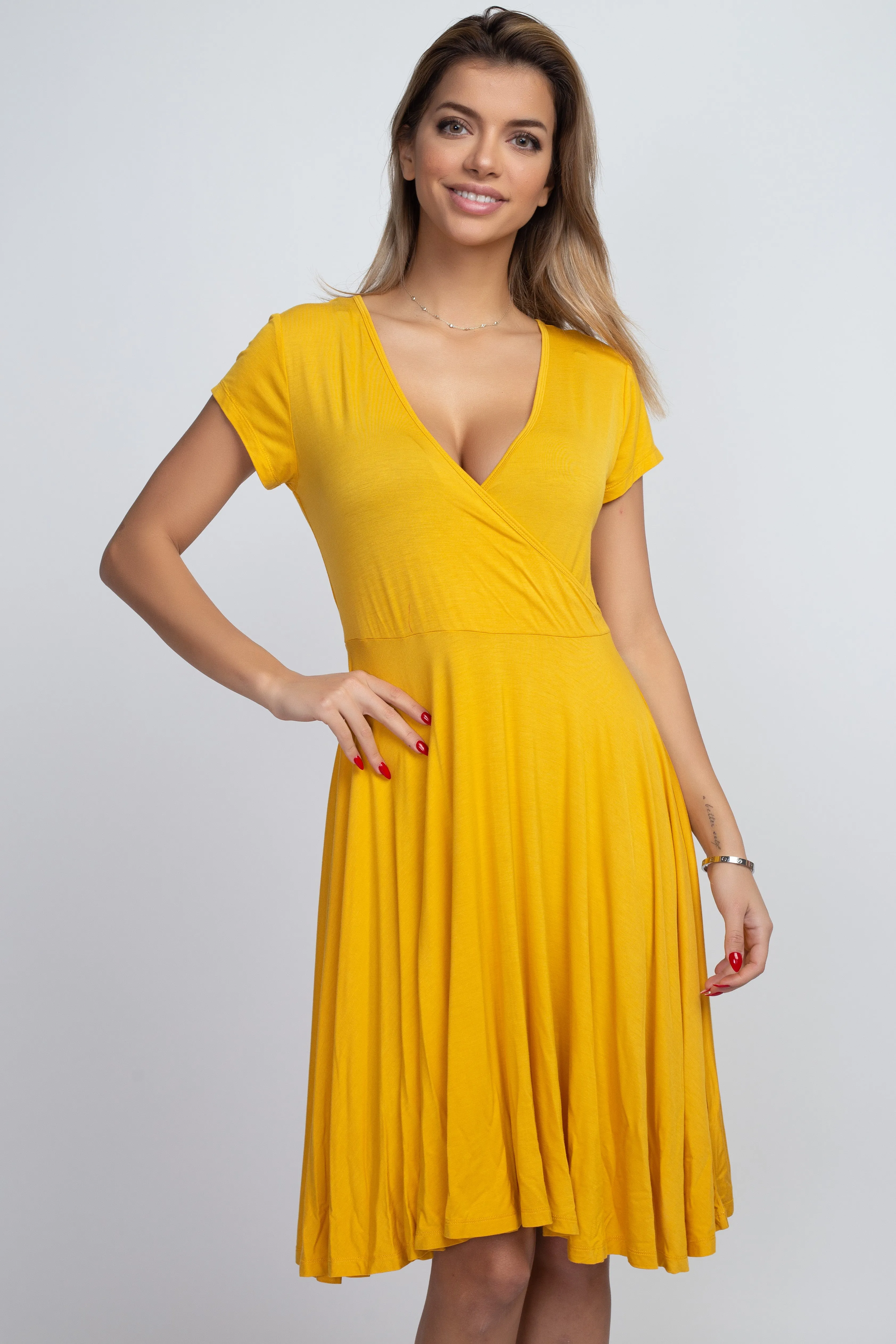 Sexy Surplice Faux Wrap V-Neck Dress